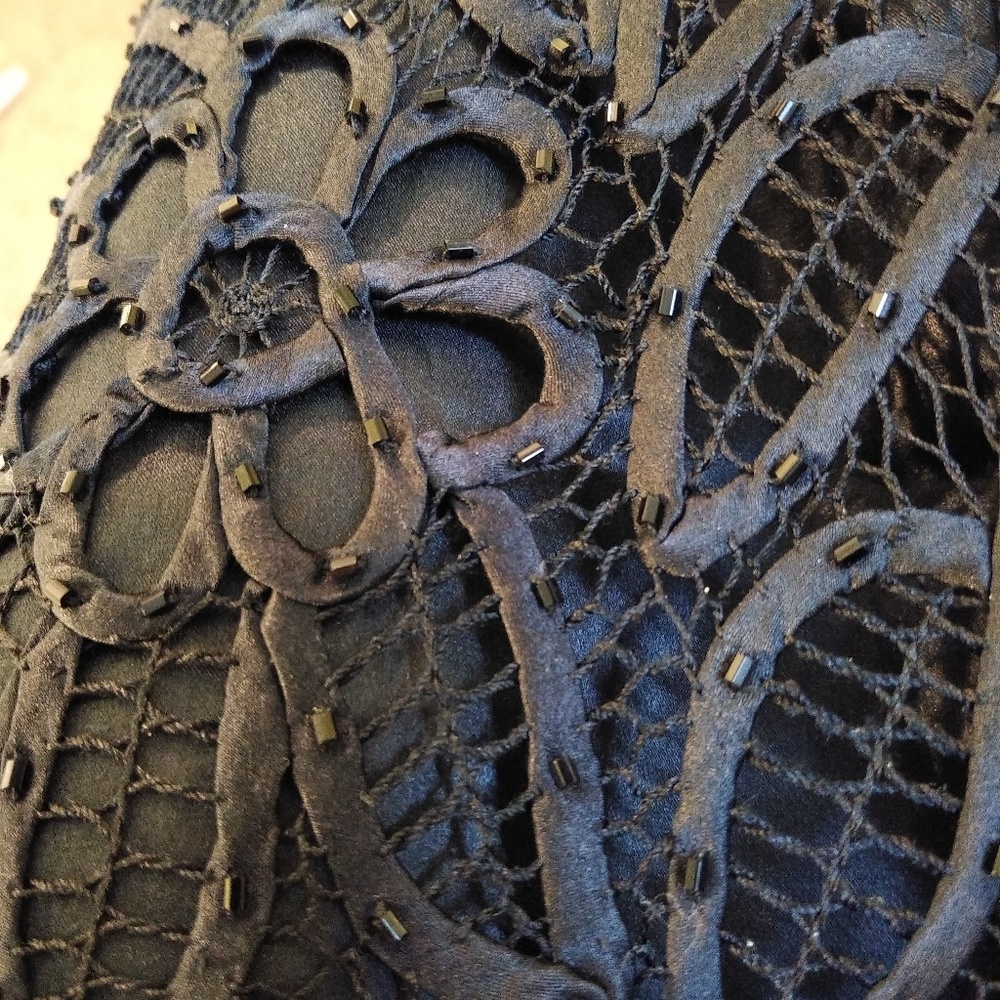 Vintage Black Crochet Silk Beaded Lace Skirt - Picture 6 of 8